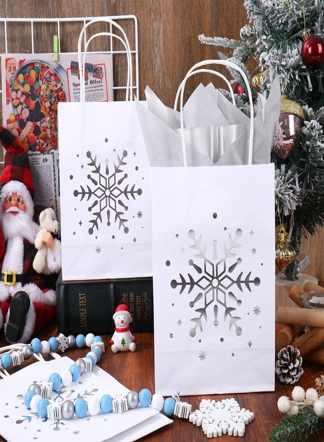 Whaline 24Pcs Winter Christmas Gift Paper Bag with 30 Sheets Silver Tissue Paper White Silver Foil Snowflake Treat Bags with Handles Candy Goodie Bags for Xmas Winter Holiday Party Favors Supplies - Image 4